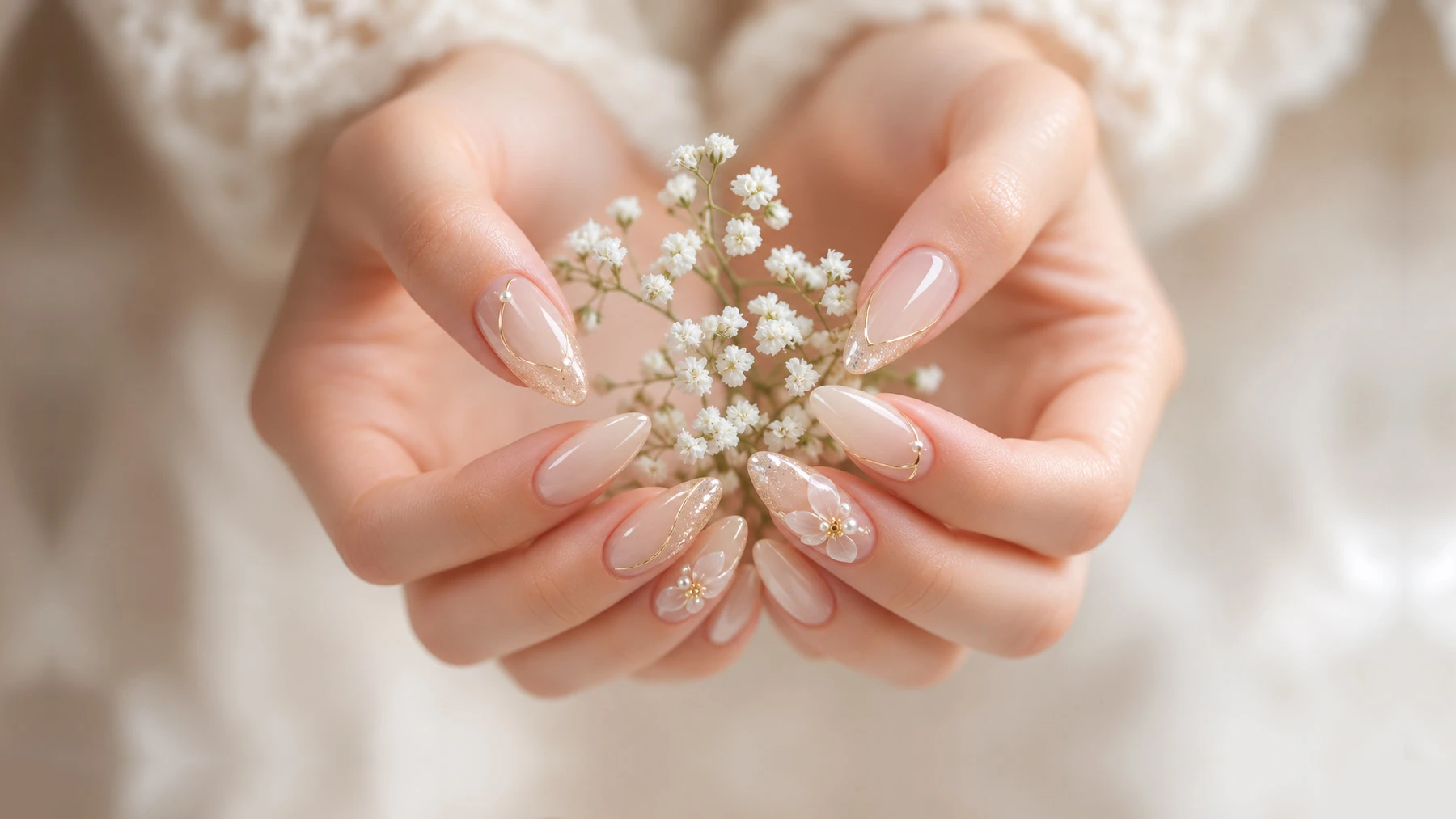 Polished nails on soft fabric